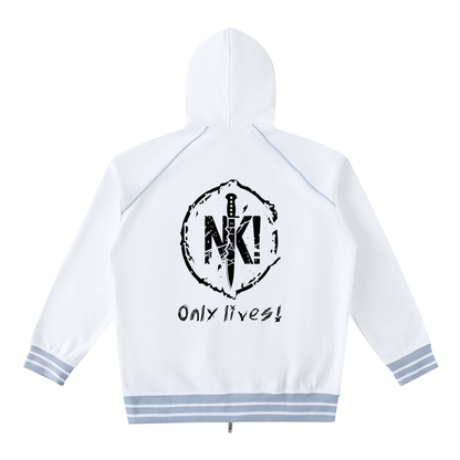 Striped Trim Zip-Up Hoodie