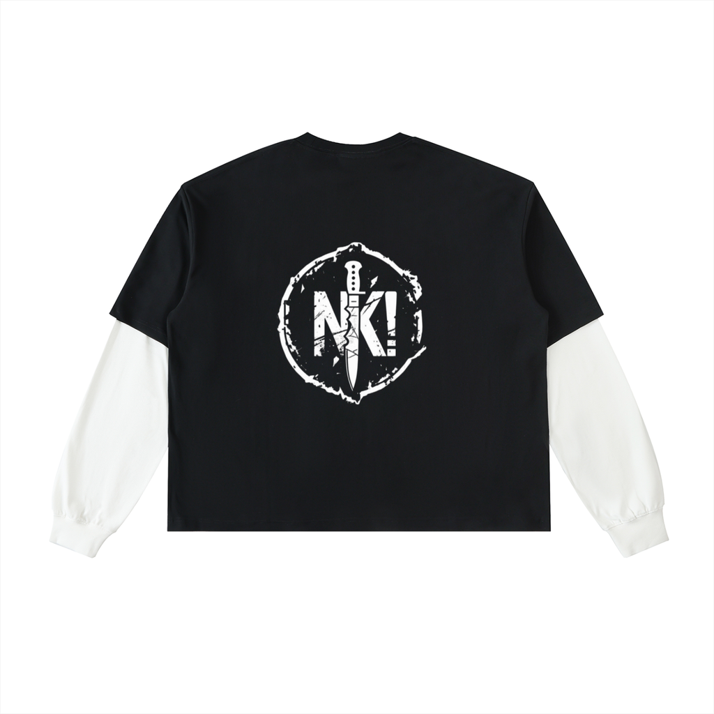 Layered Contrast Sleeve Cotton T-Shirt