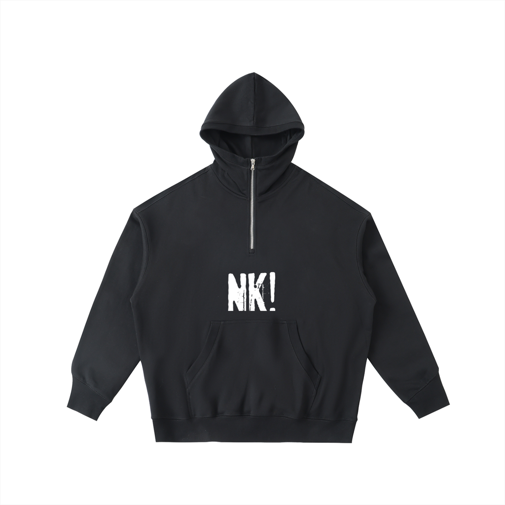 Black hoodie with 'NK!' logo on a white background