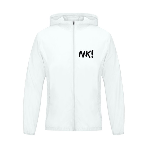 White hoodie with 'NK!' text on a white background