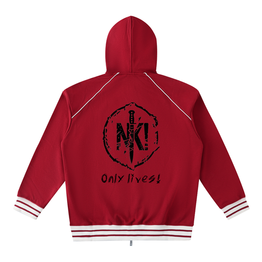 Striped Trim Zip-Up Hoodie